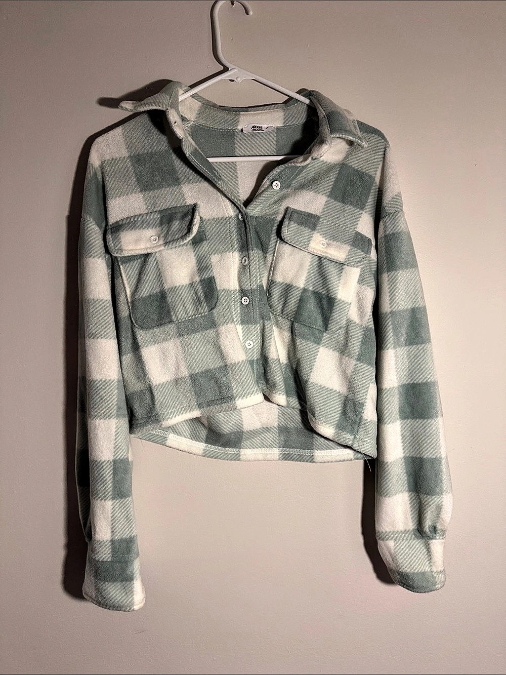 ARDENE Plaid Cropped Shirt Jacket in Green & White Size Small